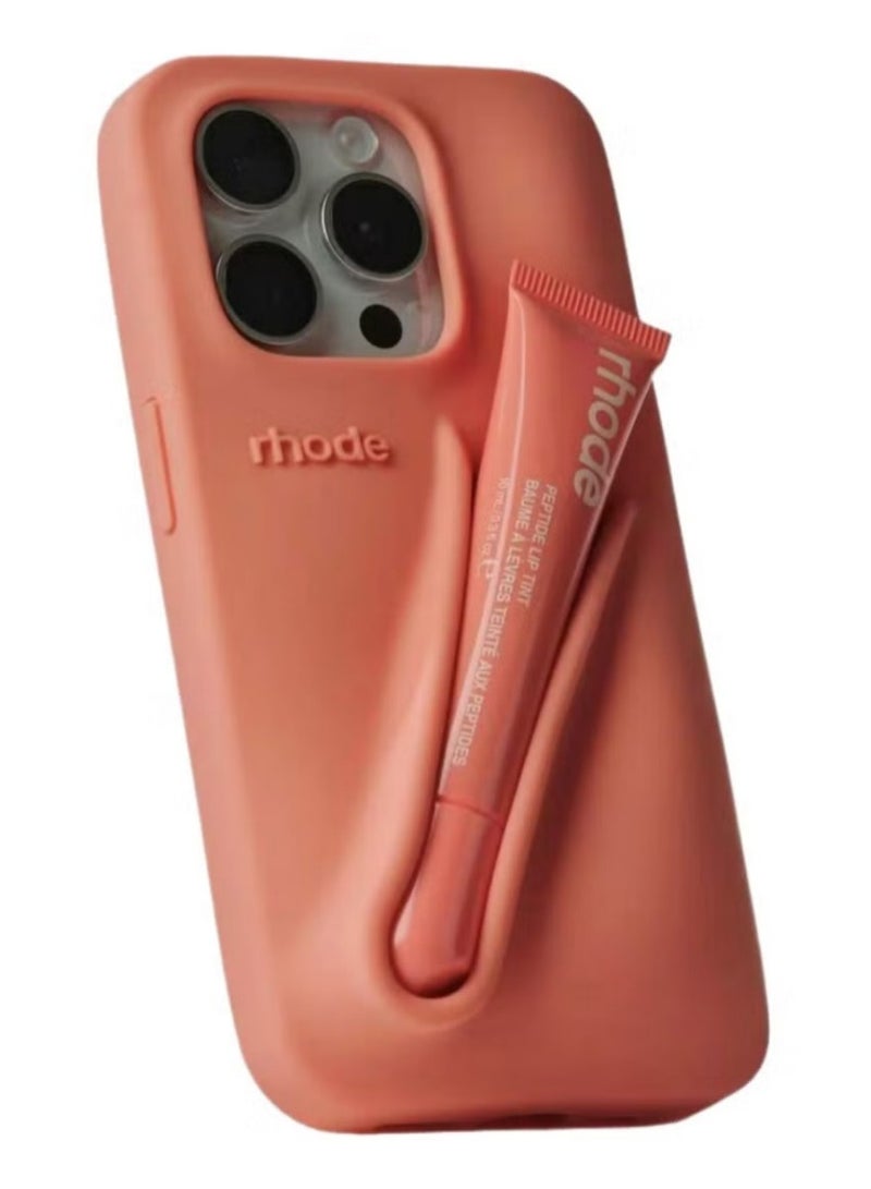 rhode Silicone Lip Balm Holder for Phone, Adhesive Back Sticker for Lip Balm, Stick-On Phone Case Accessory for iPhone (Peach Pit) - Image 1