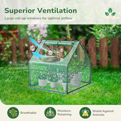 Greatbuddy Portable 3×3×3FT Mini Greenhouse, High-Density PE Plant Cover with Roll-up Zipper Window, Perfect for Indoor Outdoor Plant Growing - Image 4