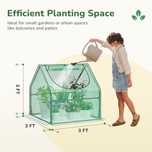 Greatbuddy Portable 3×3×3FT Mini Greenhouse, High-Density PE Plant Cover with Roll-up Zipper Window, Perfect for Indoor Outdoor Plant Growing - Image 2
