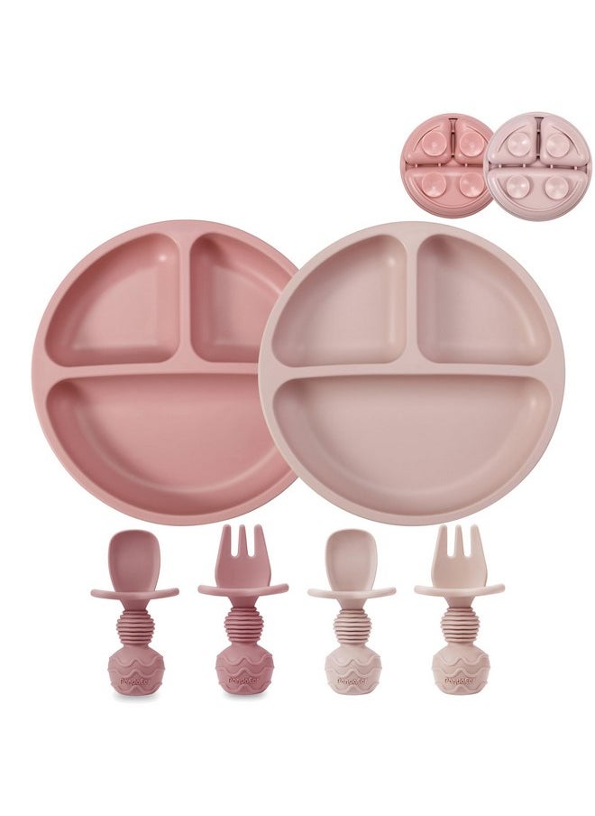 PandaEar 2 Pack Toddler Divided Suction Plates with 2 Spoons 2 Forks for Babies | Silicone Baby Led Weaning Supplies Self Feeding Eating Utensils | BPA-Free Silicone Baby Feeding Set -Pink - pzsku/Z74DFE6B3E9B6BA34DFA3Z/45/_/1737031186/30371d59-1a20-428c-a892-b719f82a1278