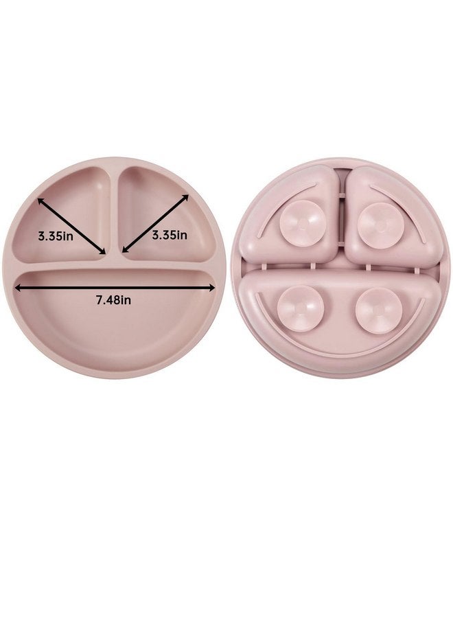 باندا إير مجموعة من 2 طبق شفط مقسم للأطفال الصغار من PandaEar مع ملعقتين وشوكتين | أدوات طعام ذاتية التغذية من السيليكون لفطام الأطفال | مجموعة تغذية الأطفال من السيليكون الخالية من مادة BPA - وردي - Image 3