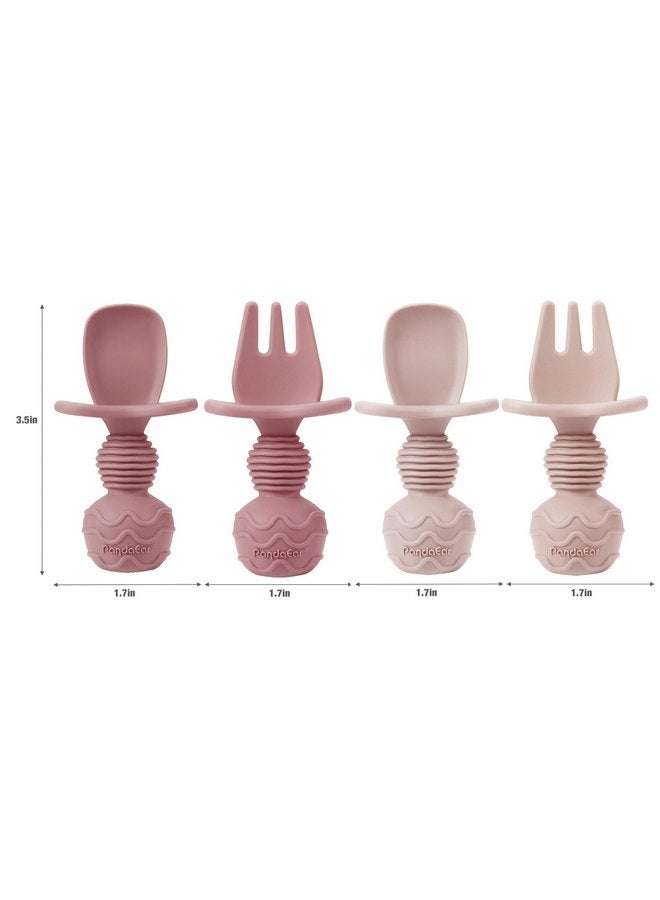 باندا إير مجموعة من 2 طبق شفط مقسم للأطفال الصغار من PandaEar مع ملعقتين وشوكتين | أدوات طعام ذاتية التغذية من السيليكون لفطام الأطفال | مجموعة تغذية الأطفال من السيليكون الخالية من مادة BPA - وردي - Image 4