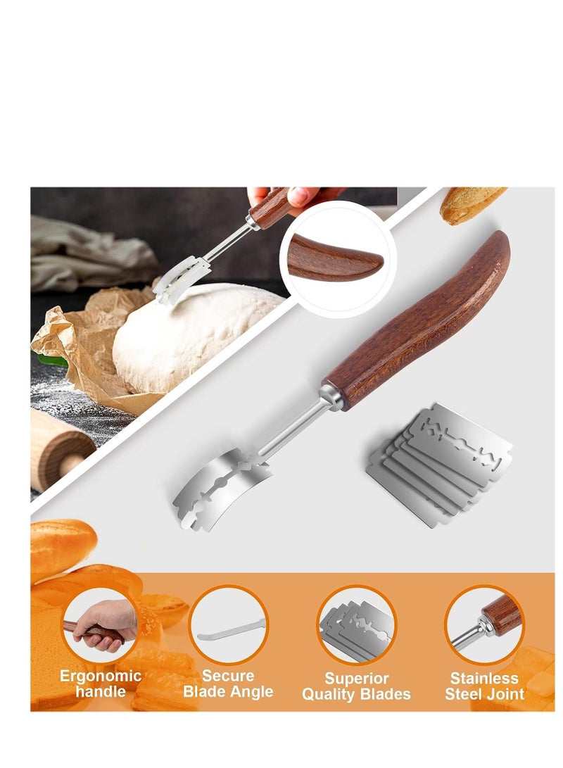 Premium Bread Lame Slashing Tool Scorer Blade with Crafted Wooden Handle Dough Scoring Kinfe 5 Blades and Protective Cover for Making - Image 2