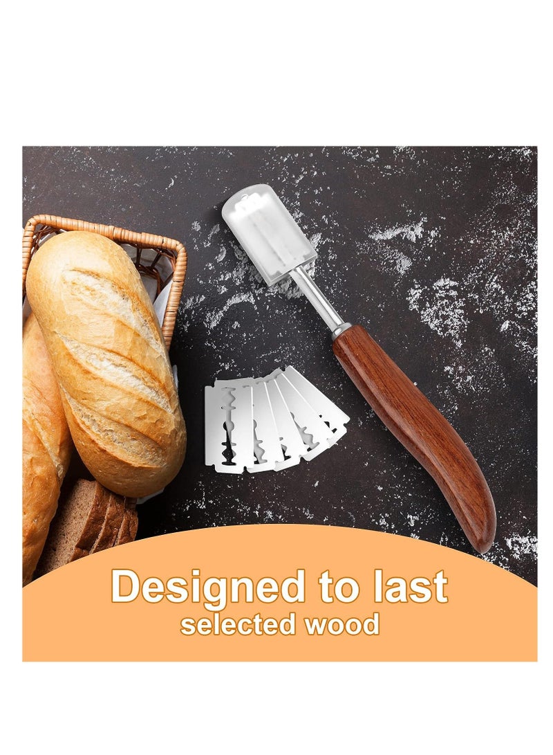 Premium Bread Lame Slashing Tool Scorer Blade with Crafted Wooden Handle Dough Scoring Kinfe 5 Blades and Protective Cover for Making - Image 3
