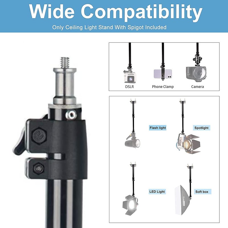 MVPRO Video/Still Photography Studio Wall Ceiling Mount Arm Stand Boom Overhead with 1/4" Thread for Camera Photo Studio Video Strobe Light, Flash, Ring Light - Image 2