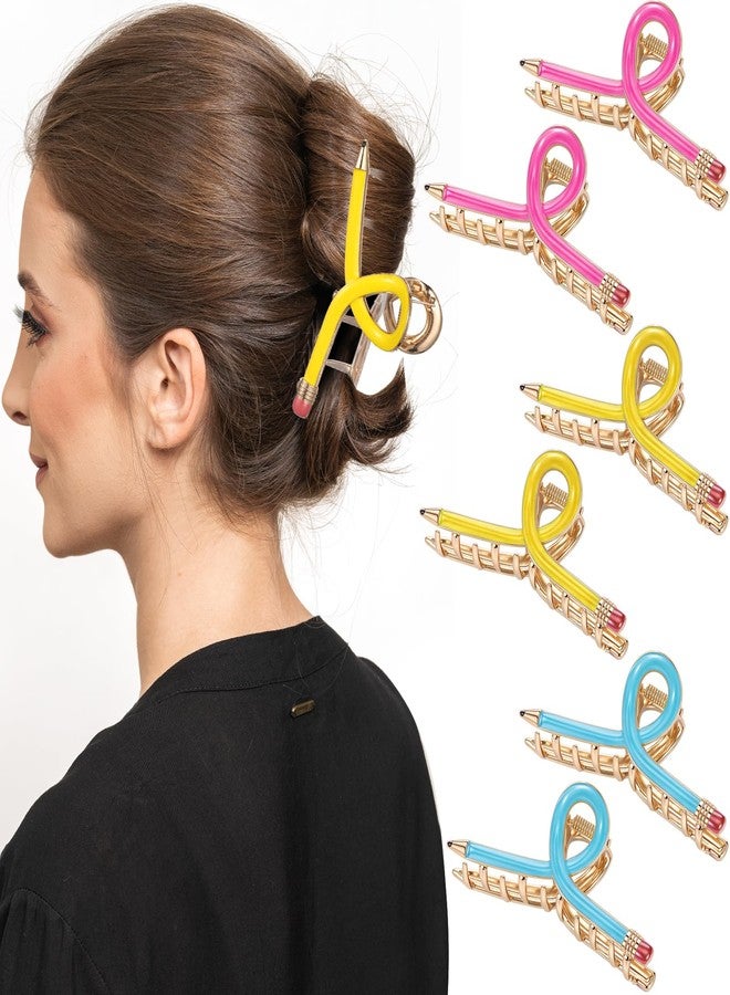 Giegxin 6 Pcs Pencil Hair Claw Clips for Women Cute Teacher Accessories Back to School Metal Barrettes for Thick or Thin Hair Teacher Appreciation Gift Party Costume - Image 1