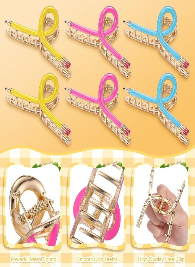 Giegxin 6 Pcs Pencil Hair Claw Clips for Women Cute Teacher Accessories Back to School Metal Barrettes for Thick or Thin Hair Teacher Appreciation Gift Party Costume - Image 3
