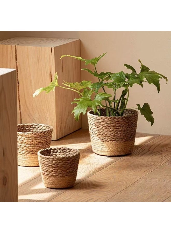 SKT Shiketro Large sizes from Grass Flower Basket Indoor Woven Flower Pot Flower Pot Flower Pot Decoration Laundry Basket Household Flower Pot Leak Proof Plastic Liner Indoor and Outdoor Garden Decoration - Image 1