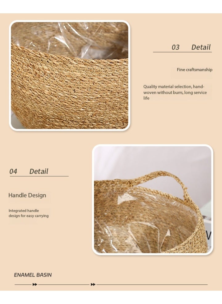 SKT Shiketro Large sizes from Grass Flower Basket Indoor Woven Flower Pot Flower Pot Flower Pot Decoration Laundry Basket Household Flower Pot Leak Proof Plastic Liner Indoor and Outdoor Garden Decoration - Image 5