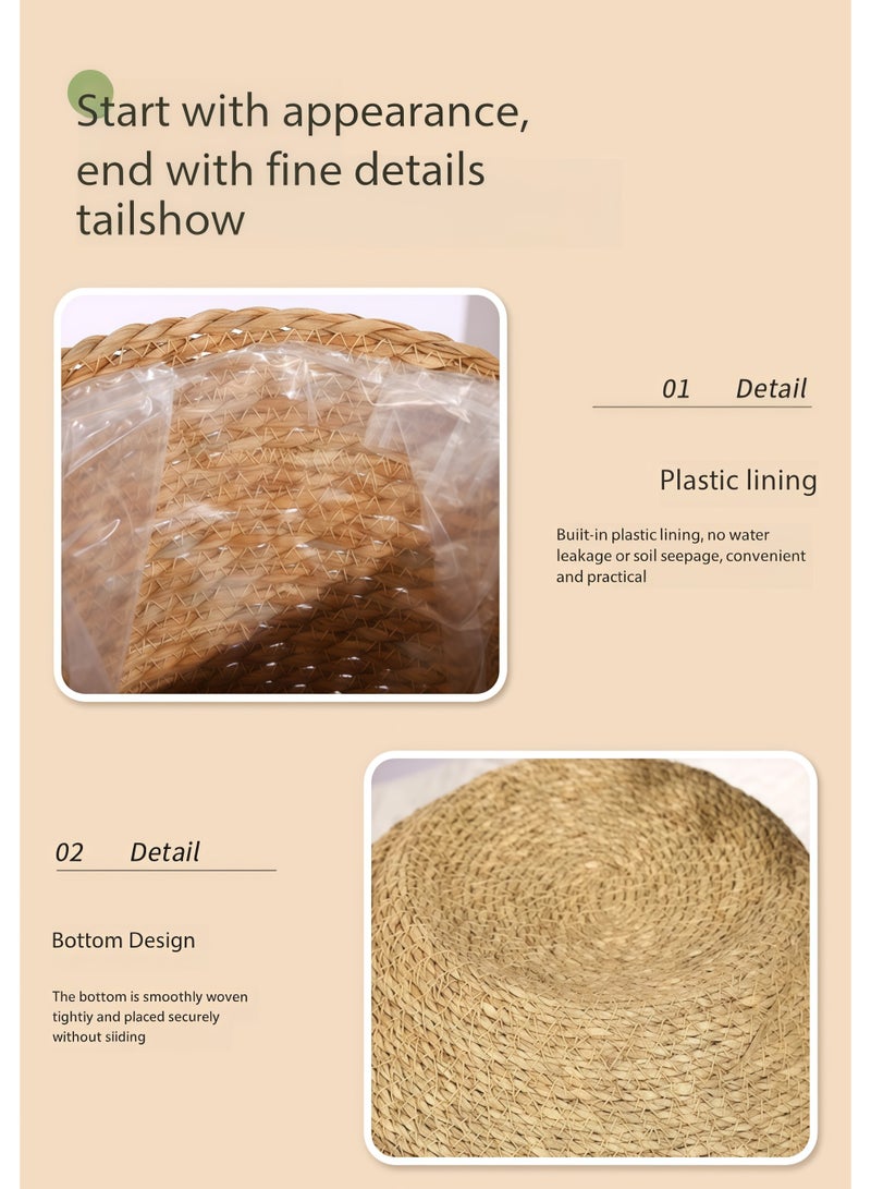 SKT Shiketro Large sizes from Grass Flower Basket Indoor Woven Flower Pot Flower Pot Flower Pot Decoration Laundry Basket Household Flower Pot Leak Proof Plastic Liner Indoor and Outdoor Garden Decoration - Image 4