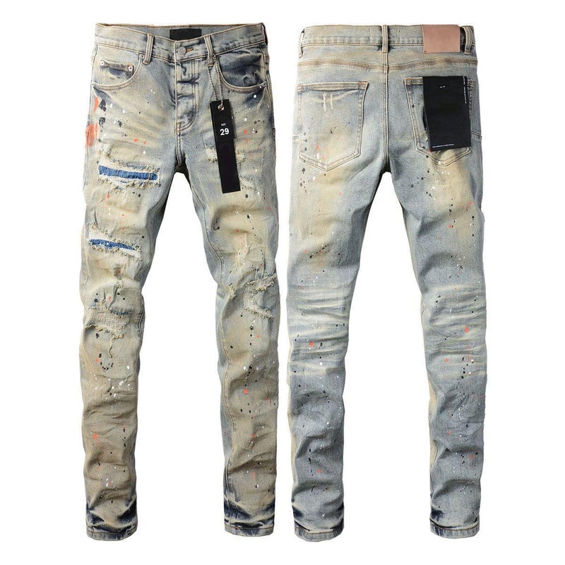 European and American Street Designer Solid Color American Retro Trendy Hip-Hop Cool Slim Fit Stretch Skinny Jeans Light blue 