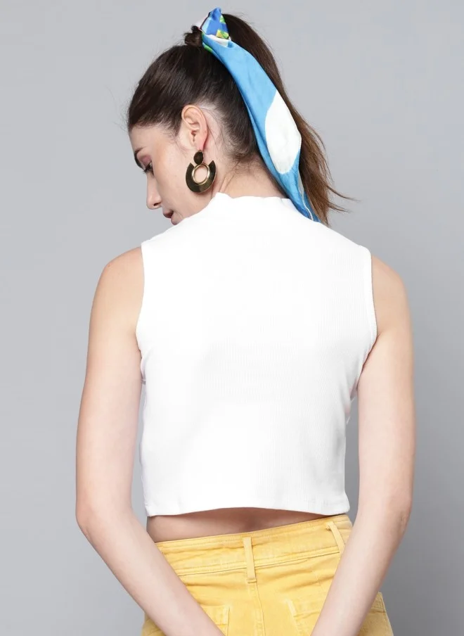 SASSAFRAS White Solid Crop Top for Women