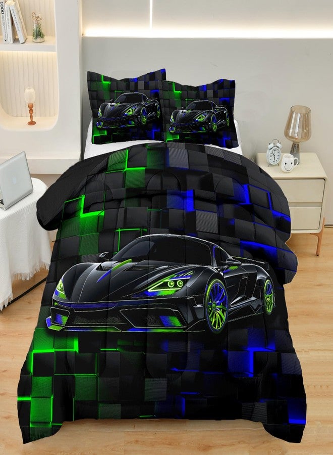 ASKOTU Race Car Twin Bedding Set for Boys, Sports Comforter Set for Kids, 3 Pcs Cool Car Boys Bedding Set Twin - Image 1