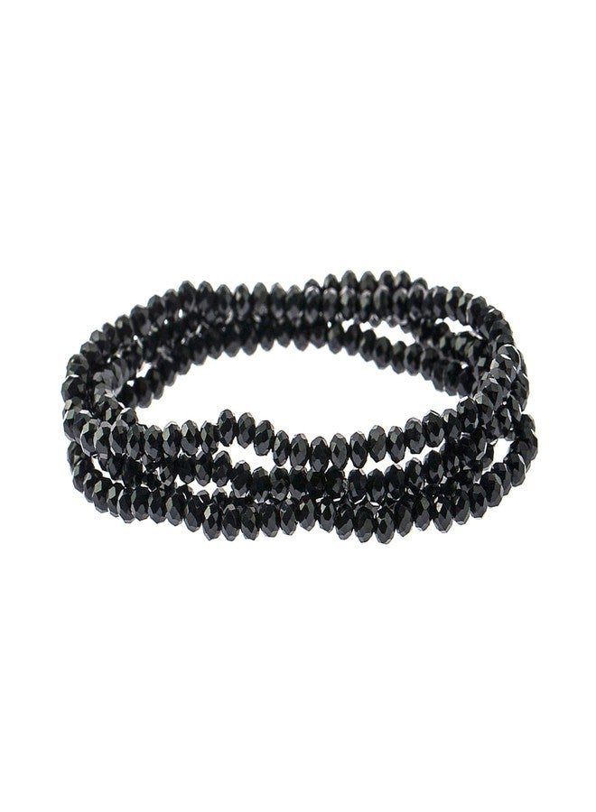 NTLX Multi Strand Beaded Stackable Stretch Bracelets for Women - Bohemian Boho Style Bracelets - Beautifully Faceted Glass Beads - Multi Layered Statement Bangles (Jet Black) - Image 1