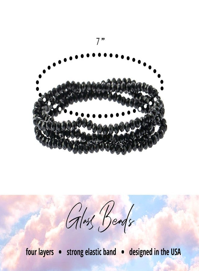 NTLX Multi Strand Beaded Stackable Stretch Bracelets for Women - Bohemian Boho Style Bracelets - Beautifully Faceted Glass Beads - Multi Layered Statement Bangles (Jet Black) - Image 2
