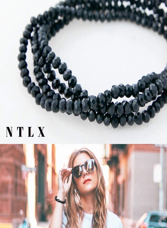 NTLX Multi Strand Beaded Stackable Stretch Bracelets for Women - Bohemian Boho Style Bracelets - Beautifully Faceted Glass Beads - Multi Layered Statement Bangles (Jet Black) - Image 4