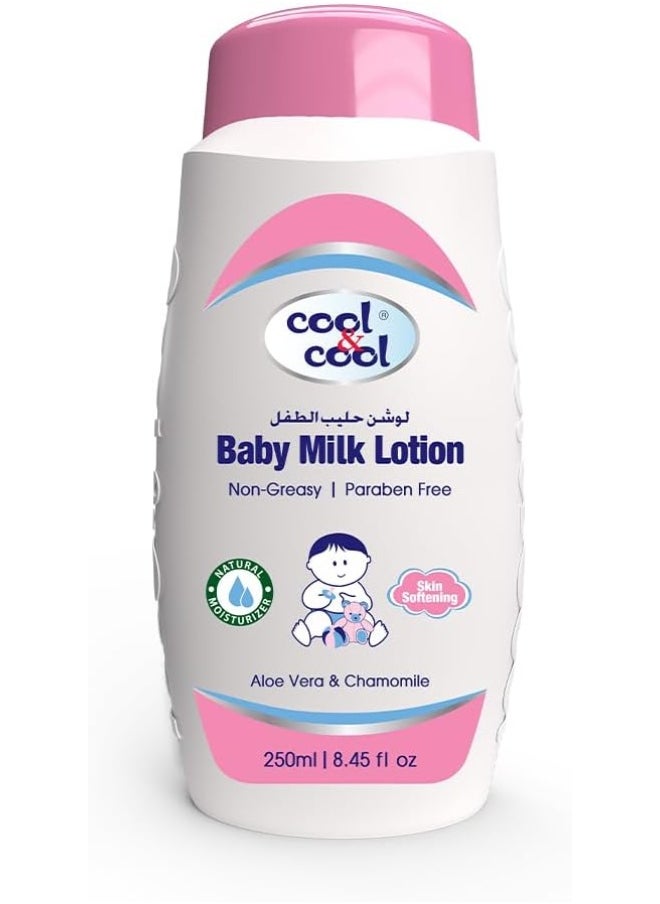 Cool & Cool Vitamin-E Aloe Vera And Chamomile Extract With Extra Mild Formula Baby Milk Lotion - 250ML - Skin Softening, Non-Greasy, Paraben-Free  - Image 1