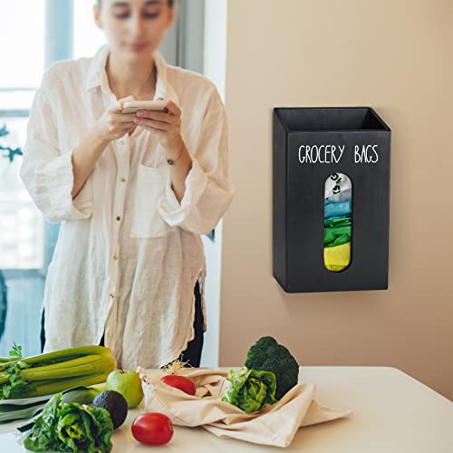 Ameuphercy Farmhouse Wooden Grocery Bag Holder and Dispenser, Wall Mounted Plastic Bag Holder and Dispenser with Extra-Wide & Easy-Access Openings, Garbage Bag Dispenser Anti-Fingerprint Rustic Finish Bags Saver - Image 2