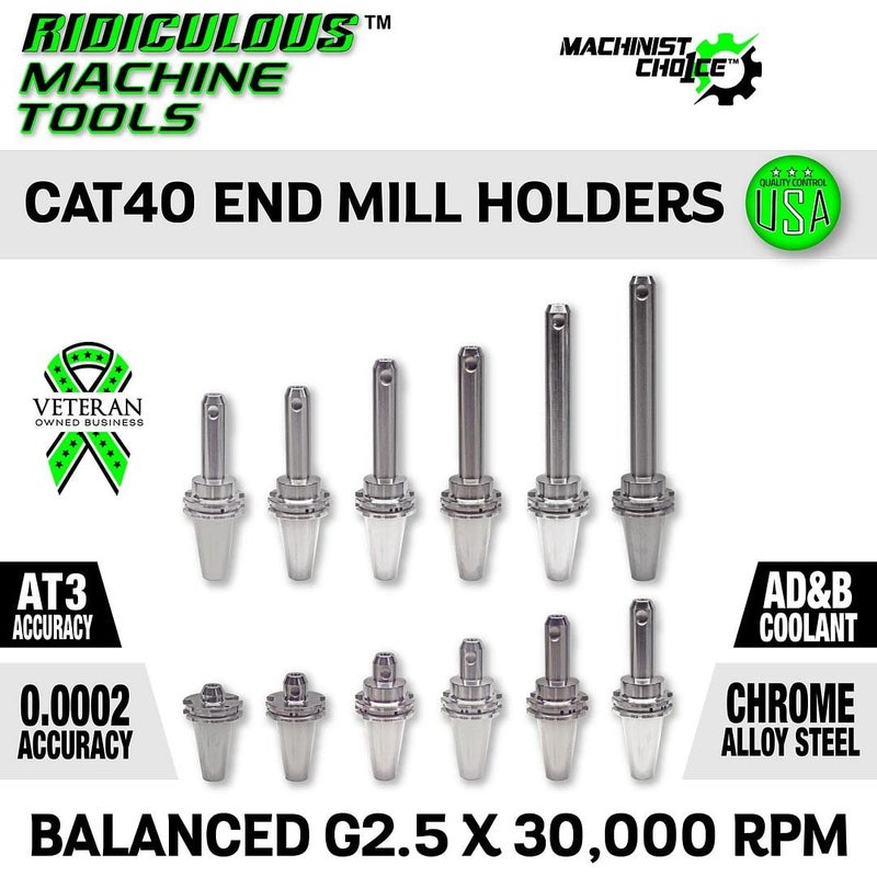 Ridiculous Machine Tools CAT40 END MILL HOLDER 1/2"X4" G2.5 X 30,000 RPM (0.0002 T.I.R.) Machinist Choice - Image 1