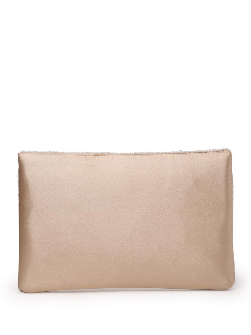 Anekaant Tribal Ivory & Champagne Scale & Paisely Embellished Satin Sling Bag - Image 5