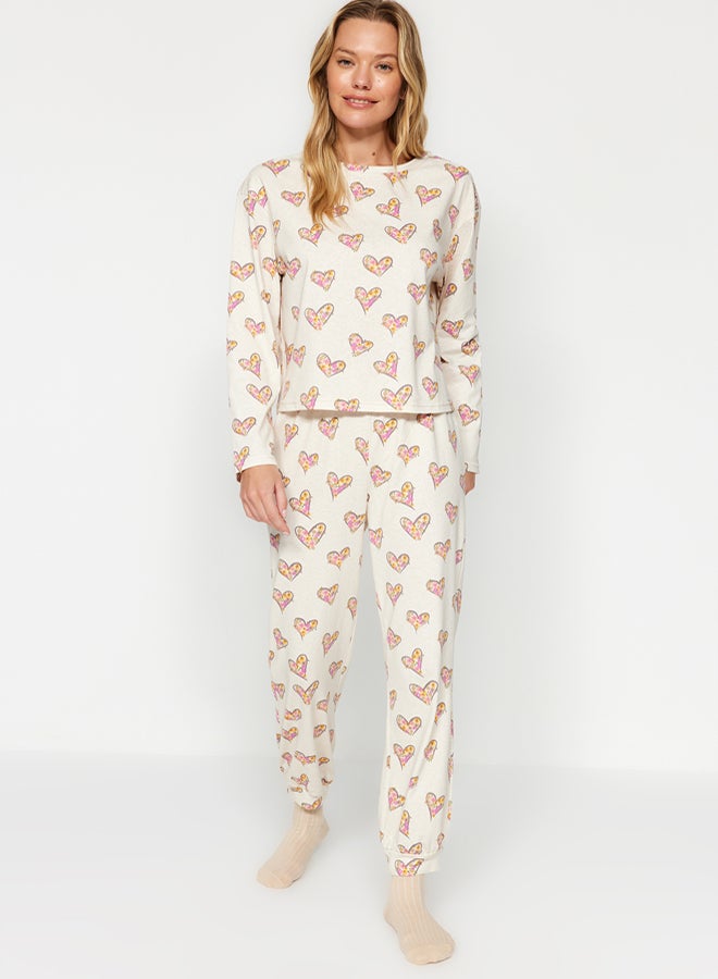 trendyol Cream T-shirt-Jogger Knitted Pajamas Set THMAW24PT00116. - Image 2