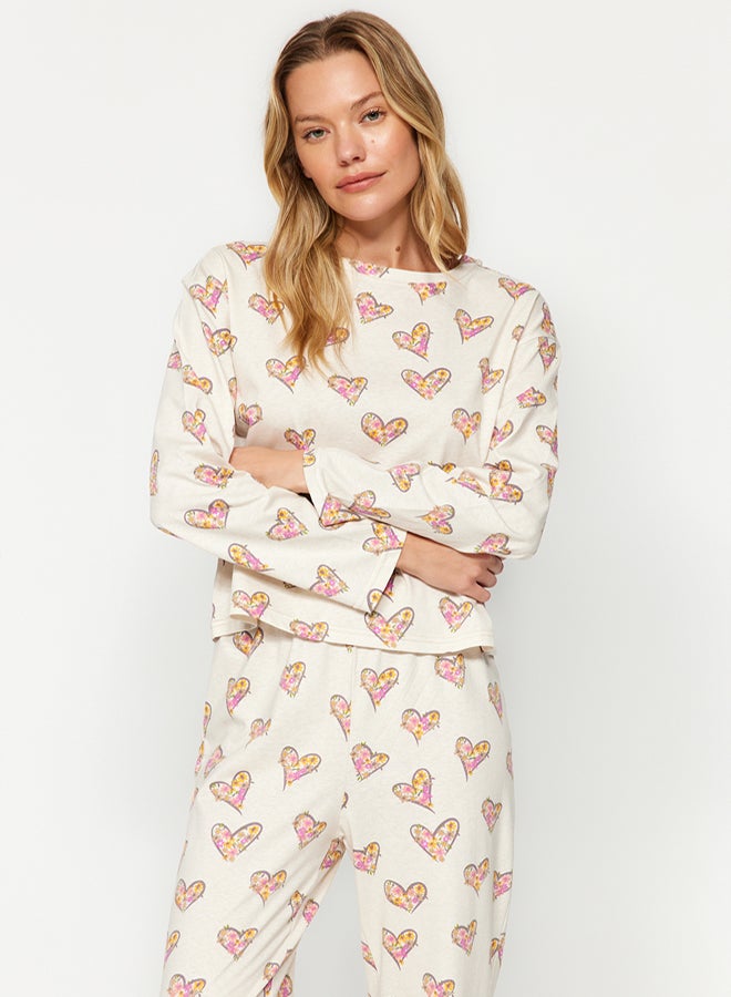 trendyol Cream T-shirt-Jogger Knitted Pajamas Set THMAW24PT00116. - Image 4