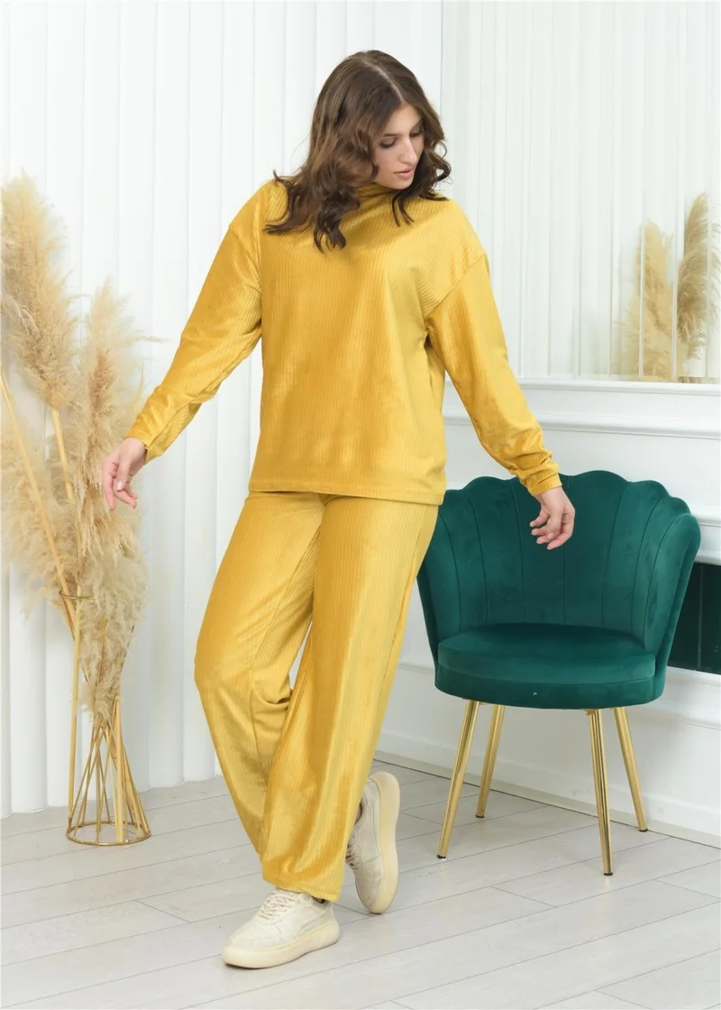 Nuseel Half Turtleneck Corduroy Suit Mustard Color
