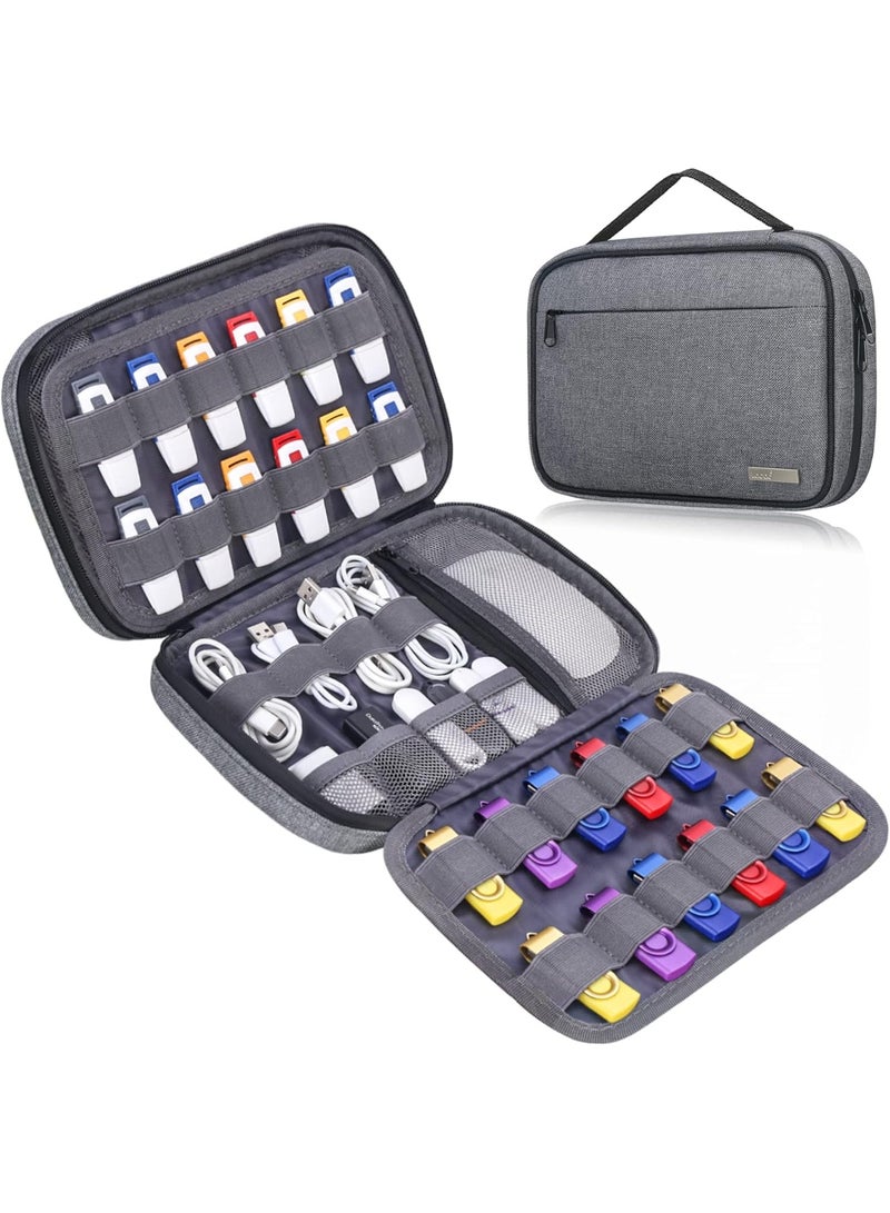 Lacdo USB Flash Drive Case Thumb Drive Holder Case Organizer Portable Electronic Accessories Storage Bag for SanDisk/SamData/Samsung USB Flash Drives Jump Drive Memory Stick, SD Card, Cables, Gray - Image 1