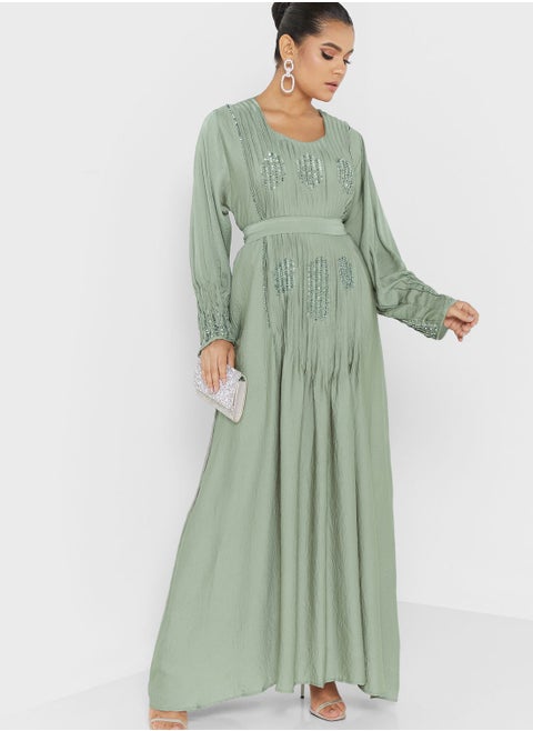Plisse Embellished Jalabiya