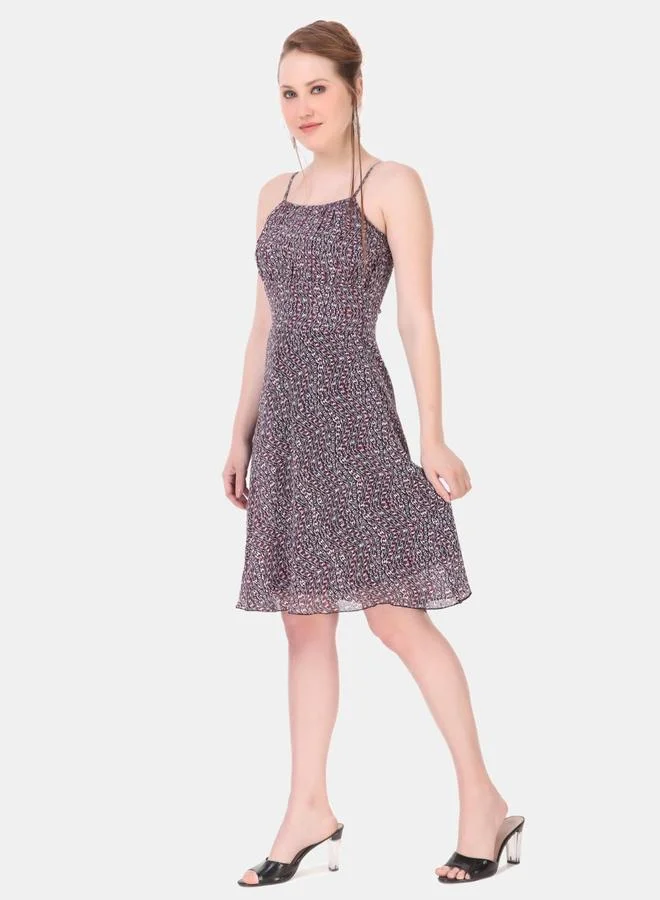 House Of Raeli Multi-Color AOP Fit and Flare Knee-Length Daytime Dress
