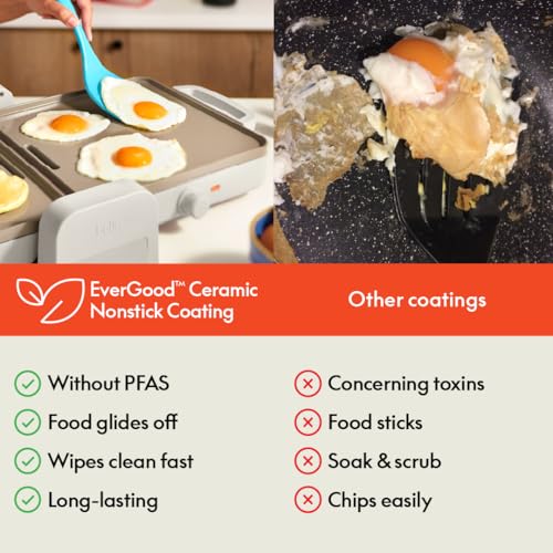 Bella 10"x 20" Ceramic Fold-n-Store Dual Temp Griddle, Fits-anywhere Kitchenware, EverGood Ceramic Nonstick Coating, 2 Temperature Zones up to 400°F​, Dishwasher Safe Drip Tray, 1500 Watt, Oatmilk - Image 5