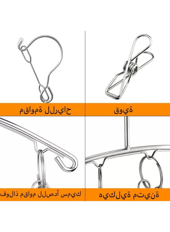 2 Pack Clothes Drying Hanger with 20 Clips, Stainless Steel Laundry Organiser Laundry Drying Rack Windproof Clothes Hanger, Hanging Drying Rack for Drying Socks Underwear - Image 4
