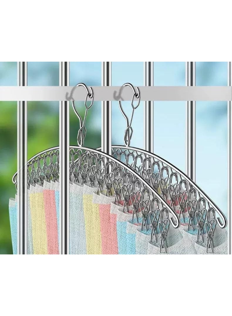 2 Pack Clothes Drying Hanger with 20 Clips, Stainless Steel Laundry Organiser Laundry Drying Rack Windproof Clothes Hanger, Hanging Drying Rack for Drying Socks Underwear - Image 3