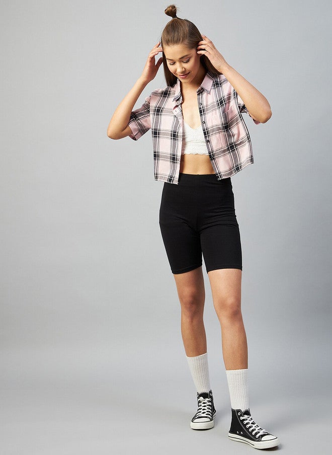 CHIMPAAANZEE Women Pink Relaxed Boxy Tartan Checks Checked Casual Shirt - Image 5