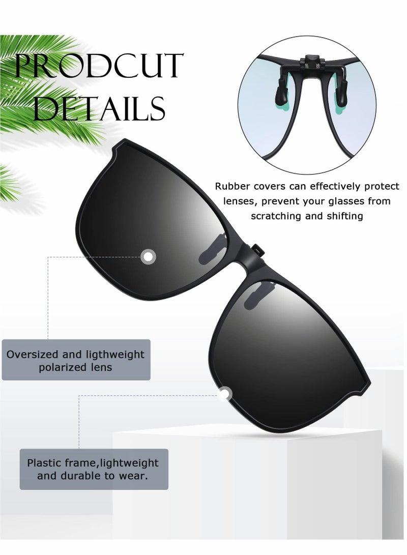 Sunglasses, Clip-on Sunglasses, 3 Pair Polarized Clip-on Sunglasses Anti-glare TR90 Frame Flip Up Driving Clip-on Glasses for Women and Men, Polarized Glare Reduce, High Definition Vision - Image 3