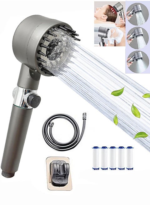 Shower Head Filter with Shower Hose,5PCS Pp Cotton and Punch-Free Bracket,3 Modes,Water Purification,Pressurization,Negative Ion Massage Showerand Suitable Mothers and Babies