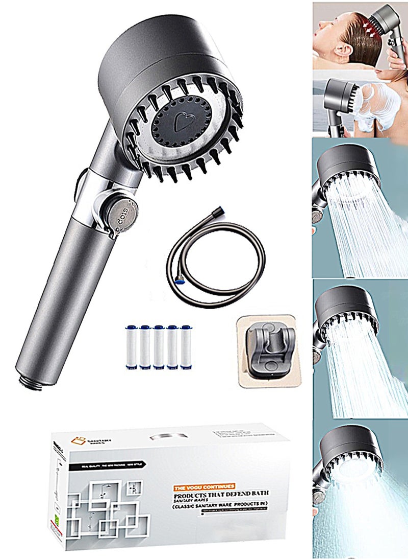 Shower Head Filter with Shower Hose,5PCS Pp Cotton and Punch-Free Bracket,3 Modes,Water Purification,Pressurization,Negative Ion Massage Showerand Suitable Mothers and Babies