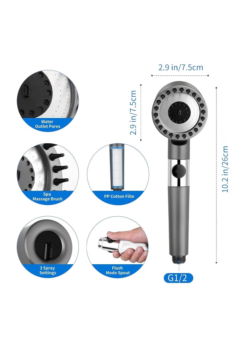 Shower Head Filter with Shower Hose,5PCS Pp Cotton and Punch-Free Bracket,3 Modes,Water Purification,Pressurization,Negative Ion Massage Showerand Suitable Mothers and Babies
