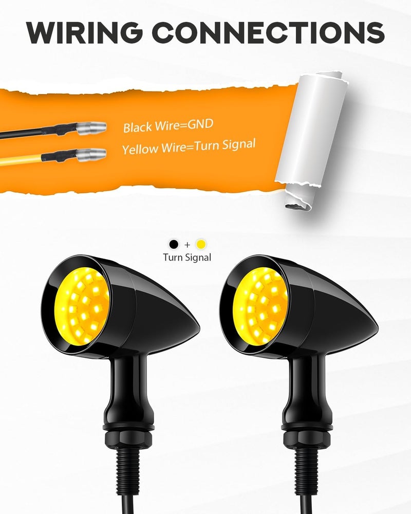 PBYMT Motorcycle Bullet 24 LEDs Front Turn Signal Lights Amber SMD Blinkers w/ 10mm Mount Hole Compatible with Honda Yamaha Suzuki Kawasaki Harley Chopper Bobber - Image 5