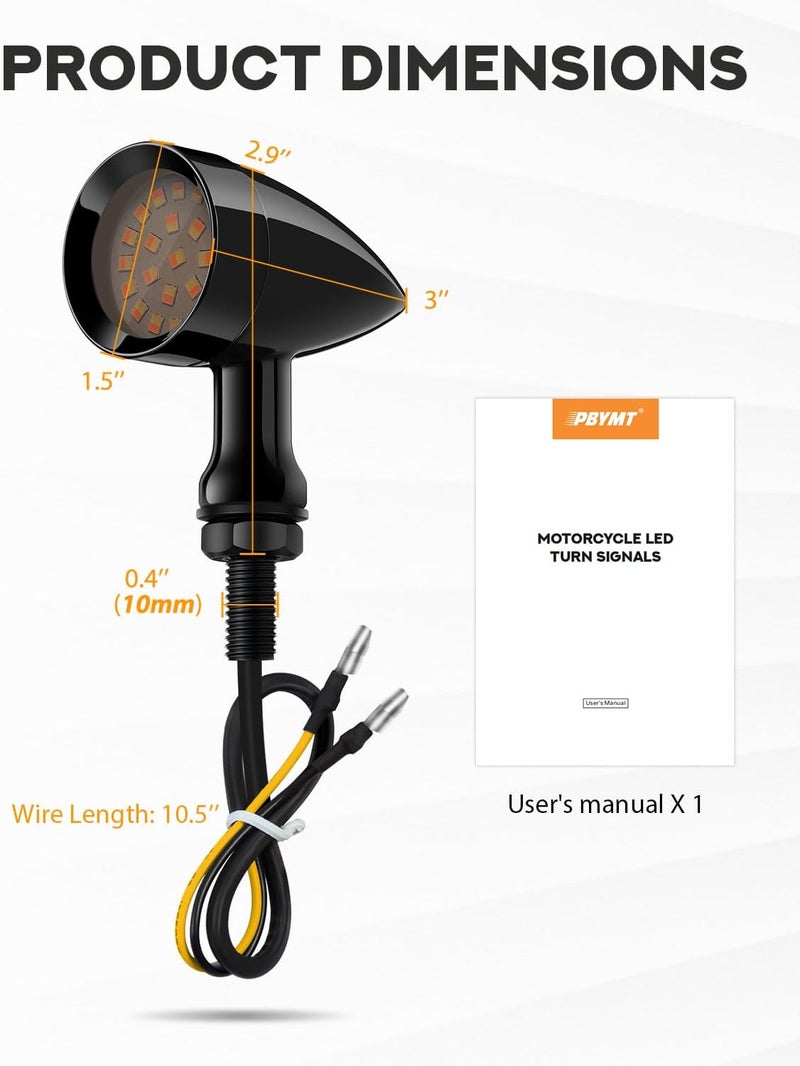 PBYMT Motorcycle Bullet 24 LEDs Front Turn Signal Lights Amber SMD Blinkers w/ 10mm Mount Hole Compatible with Honda Yamaha Suzuki Kawasaki Harley Chopper Bobber - Image 4