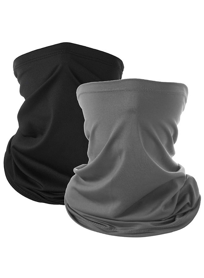 2 Pack Breathable Cooling Neck Gaiters, Ice Silk Face Shield Scarf, Multifunctional Headwear Bandana Face Cover,UV Protection Headband Scarf,Reusable Stretchy Balaclava (Black+Gray)a