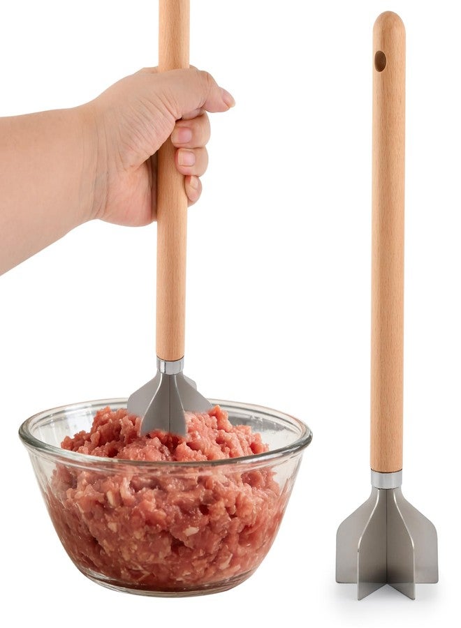 Yonderfume Stainless Steel Meat Chopper with Wood Grip Handle, Ground Beef Chopper Tool Hamburger Smasher Tool Ground Non-Stick Mix Choppers, Potato Masher Tools - Image 1