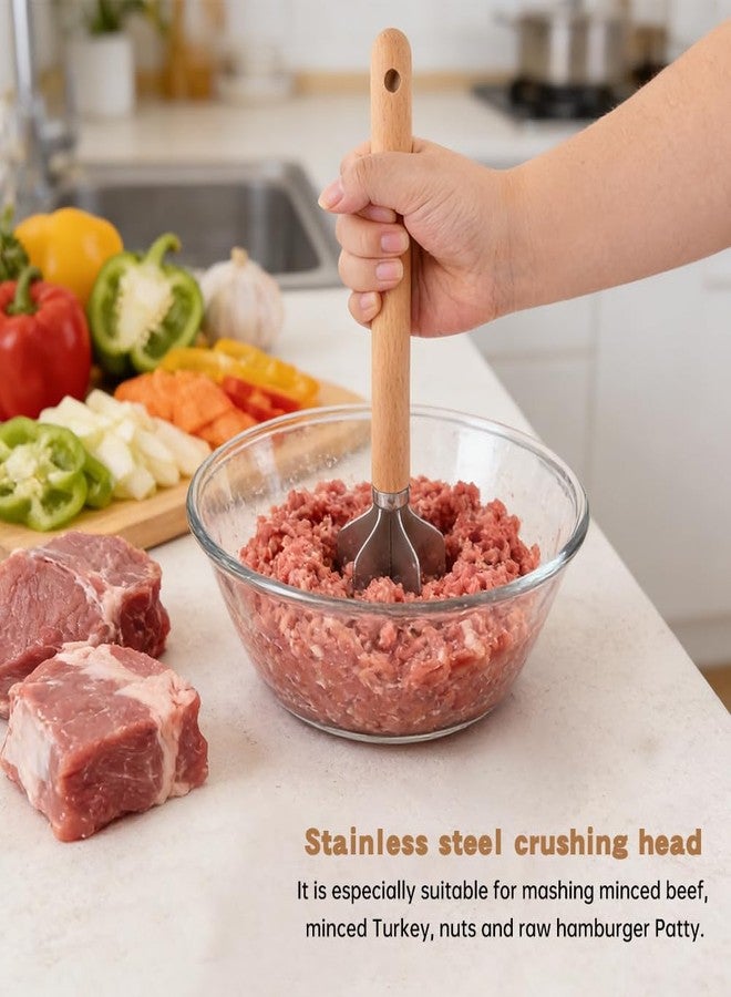 Yonderfume Stainless Steel Meat Chopper with Wood Grip Handle, Ground Beef Chopper Tool Hamburger Smasher Tool Ground Non-Stick Mix Choppers, Potato Masher Tools - Image 4