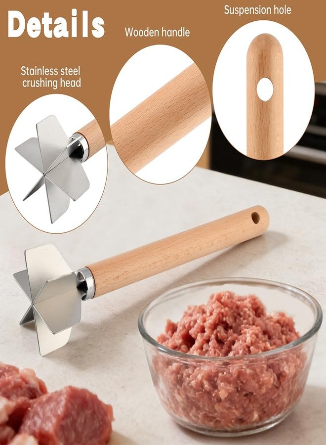 Yonderfume Stainless Steel Meat Chopper with Wood Grip Handle, Ground Beef Chopper Tool Hamburger Smasher Tool Ground Non-Stick Mix Choppers, Potato Masher Tools - Image 3