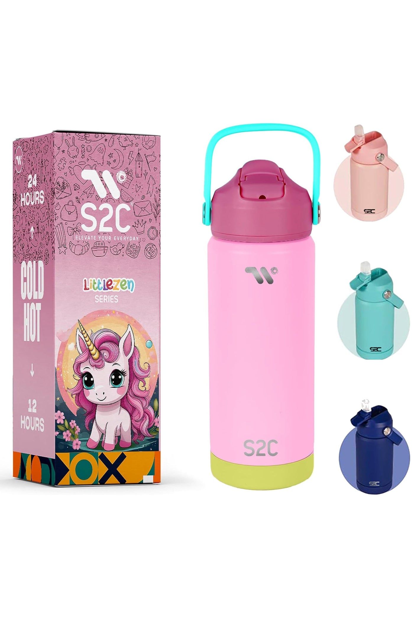 S2C 550ml Leakproof Stainless Steel Water Bottle for Kids With Straw & Handle|Toddler water bottle|Kids Water Bottle For School Boys Girls|Easy to Carry|BPA Free,Baby water bottle