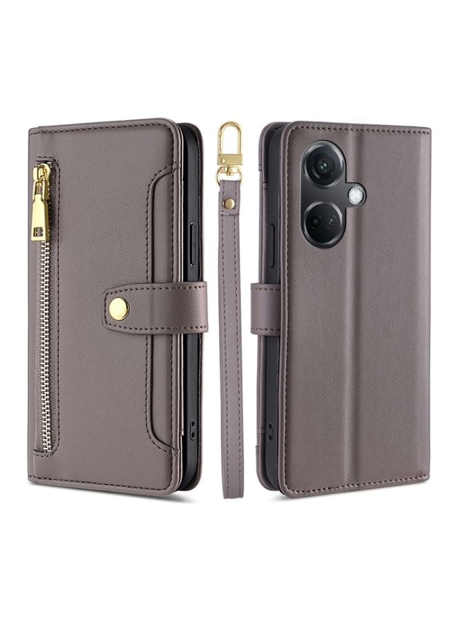 Case Cover For For OnePlus Nord CE3 5G Lite Sheep Texture Cross-body Zipper Wallet Leather Phone Case(Grey)
