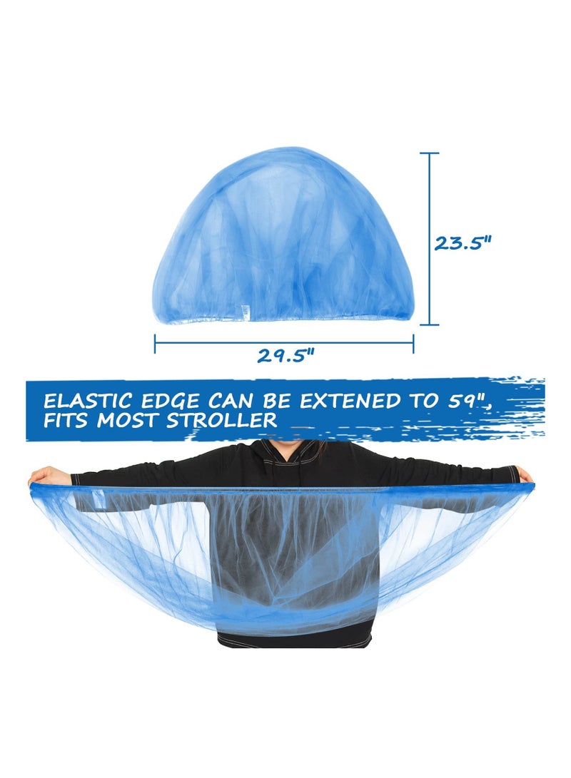 4PCS Mosquito Net for Stroller, Stroller Mesh Cover Bassinet Insect Protection Bug Net Playard Bug Barrier Stroller Mesh Cover Universal Stroller Net Travel Stroller Accessory for Cradles(Blue)