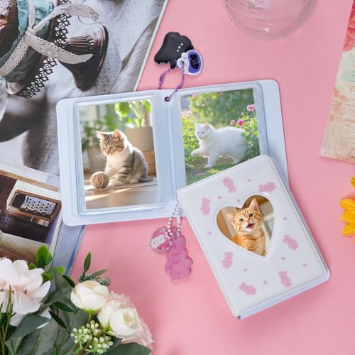 Yymobt 2 Pieces Photocard Binder Album, Mini Photo Album Kpop, 3 Inch Kpop Love Heart Hollow Photocard Binder, Mini Photo Card Book Holder for Collecting With Pendant DIY Keychian 40 Pockets (Style 5) - Image 4