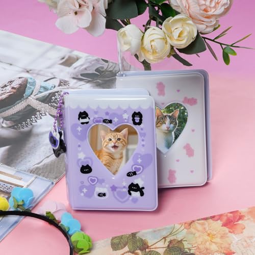 Yymobt 2 Pieces Photocard Binder Album, Mini Photo Album Kpop, 3 Inch Kpop Love Heart Hollow Photocard Binder, Mini Photo Card Book Holder for Collecting With Pendant DIY Keychian 40 Pockets (Style 5) - Image 5