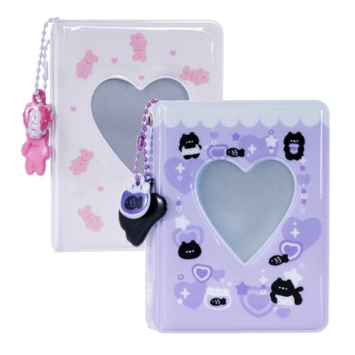 Yymobt 2 Pieces Photocard Binder Album, Mini Photo Album Kpop, 3 Inch Kpop Love Heart Hollow Photocard Binder, Mini Photo Card Book Holder for Collecting With Pendant DIY Keychian 40 Pockets (Style 5) - Image 1